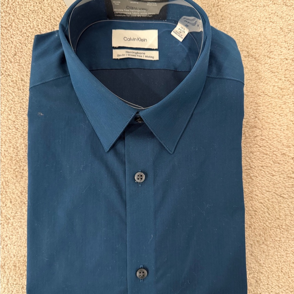 Calvin Klein Slim Fit 15 1/2 34-35 Velvet Blue Dress Shirt